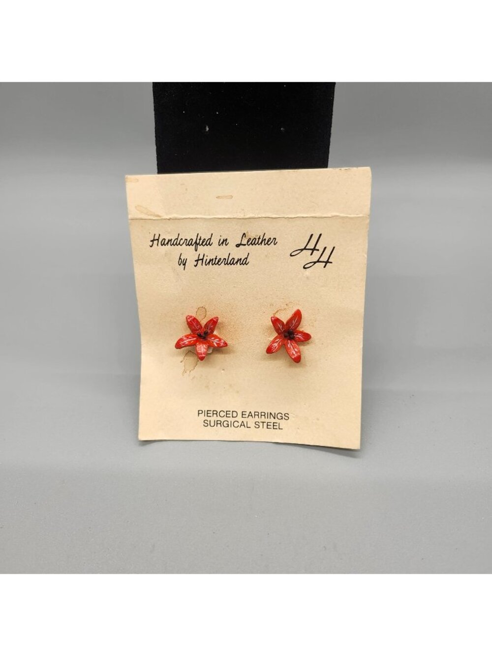 Handcrafted Red Leather Flower Stud Earrings Surgical Steel By Hinterland